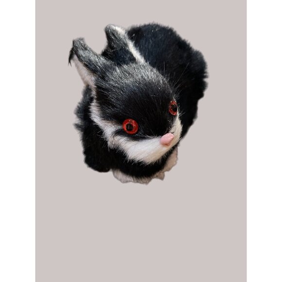 Fuzzy Life Like Miniature Furry Black White Bunny Rabbit Realistic - Picture 2 of 5